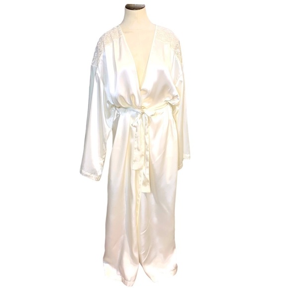 VERSAILLES Satiny Lace Off White Flowy Luxurious Long Dressing Gown Kimono Sz L - Picture 1 of 17